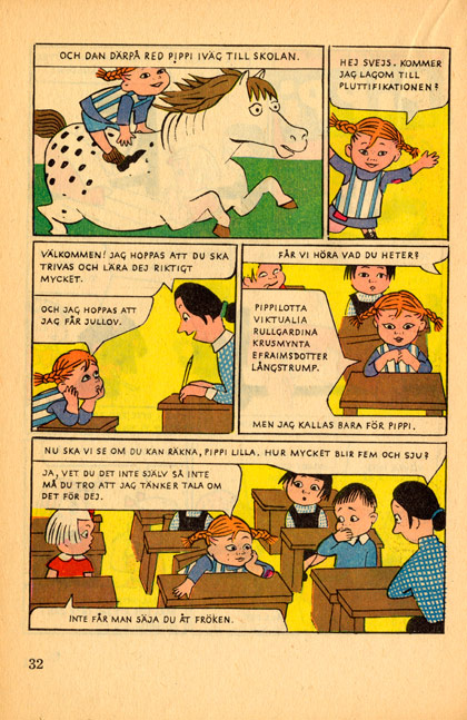 Pippi-serie i tidningen Klumpedumpe tecknad av Ingrid Vang Nyman
