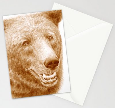 Tecknad björn tryckt på kort. Illustratör Lena Svalfors Hedin