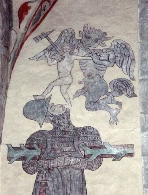 Djävulen tar riddares själ, Gotland medeltid kyrkmålning