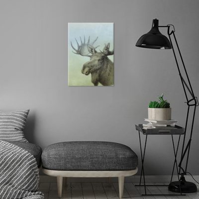 Metal poster art print by Displate with my drawing of a european moose, or elk